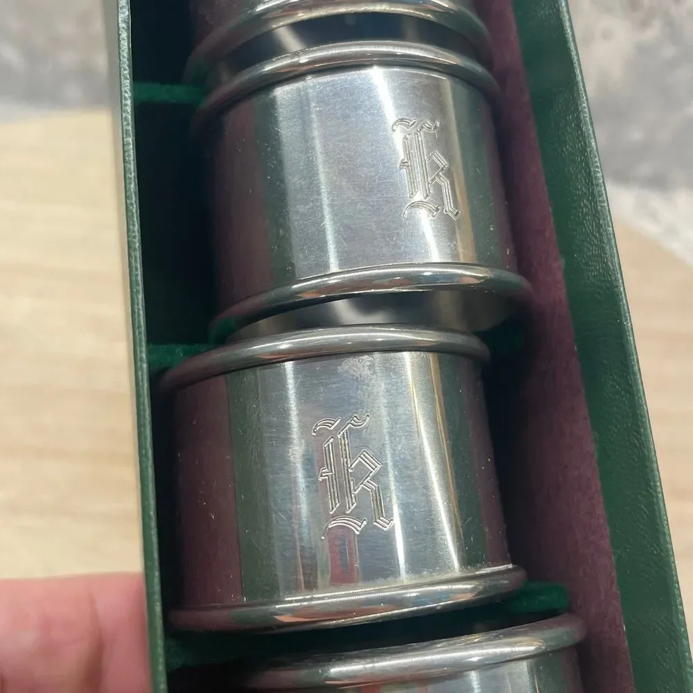 Kirk Stieff Pewter Napkin Rings Set in Box Modern & Colonial Vintage Table